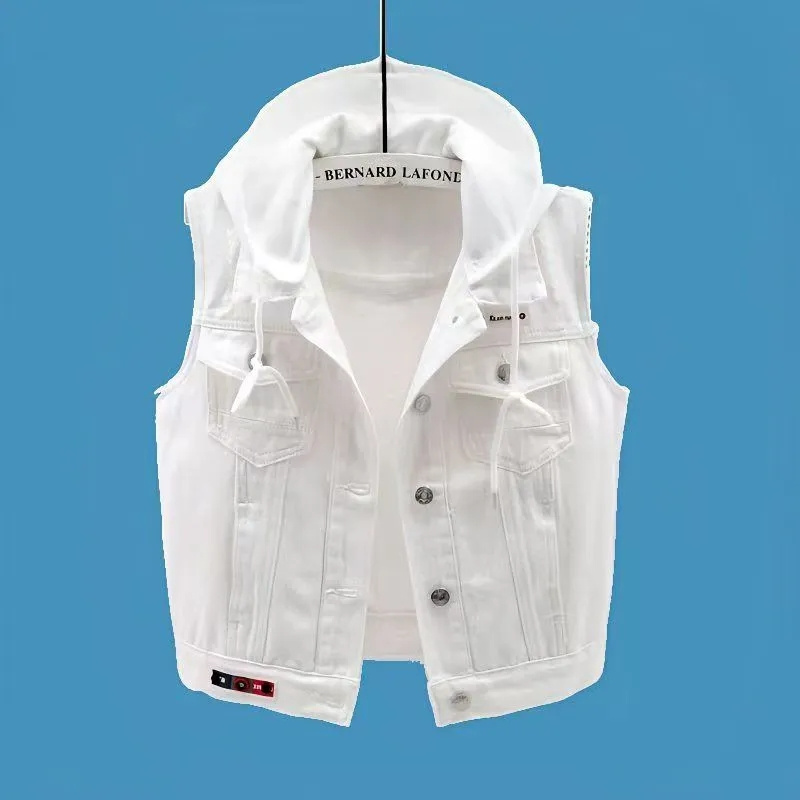 2025 女性のフード付き大サイズ 5XL ジーンズベストジャケット春夏の女性の新しいデニムノースリーブコート韓国女性カウボーイチョッキ