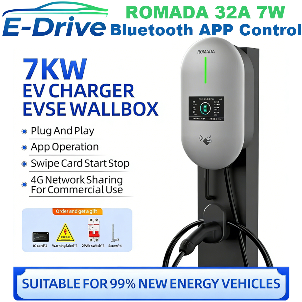 ROMADA EV 充電ステーション 32A 電気自動車車の充電器 EVSE ウォールボックスウォールマウント 7KW Type2 ケーブル IEC62196 Bluetoo APP 制御