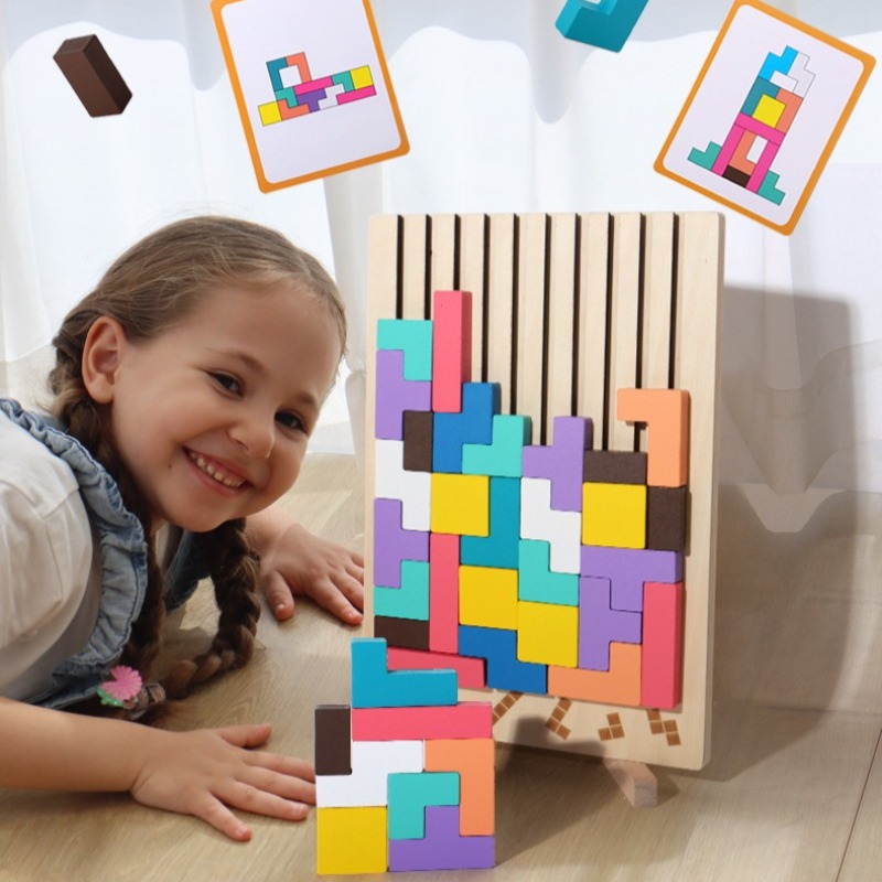 3D木製パズル、ビルディングブロック、パズルゲーム、ベビーロジックトレーニングパズルおもちゃ、親子インタラクティブゲーム