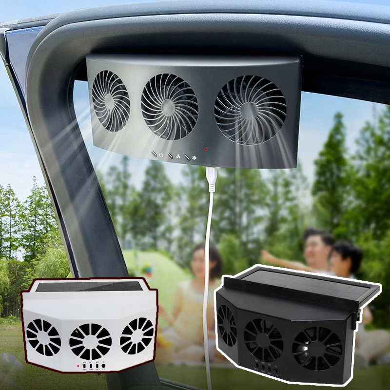 新車排気ファン USB 充電式/太陽空気循環冷却と熱放散高風力発電 2/3 ヘッド換気ファン