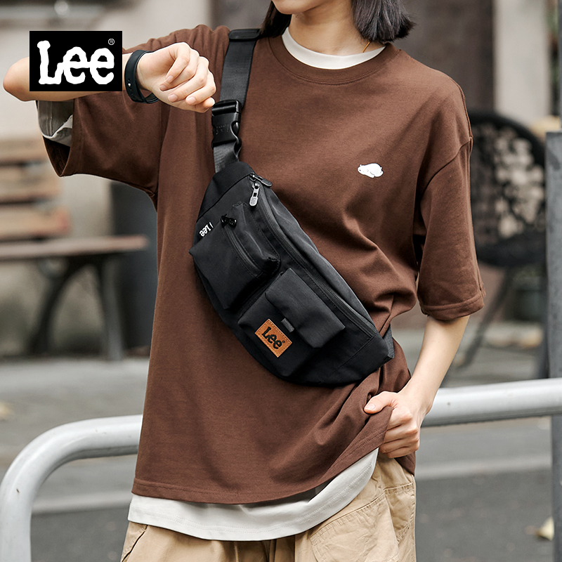 LEE オリジナルブラックファッションファニーパック女性男性韓国スタイル防水ナイロンクロスボディチェストバッグスポーツ電話ショルダーウエストバッグ