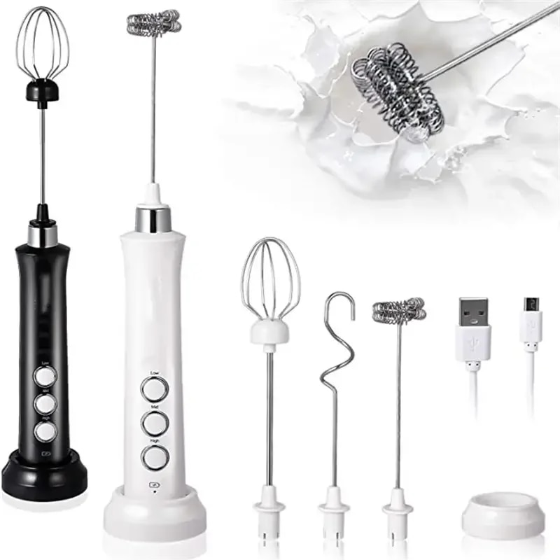 ワイヤレス充電式電動ミルク泡立て器 - 3スピード、ラテ、カプチーノ、ホットチョコレート用ハンドヘルドフォームメーカー - USB充電式