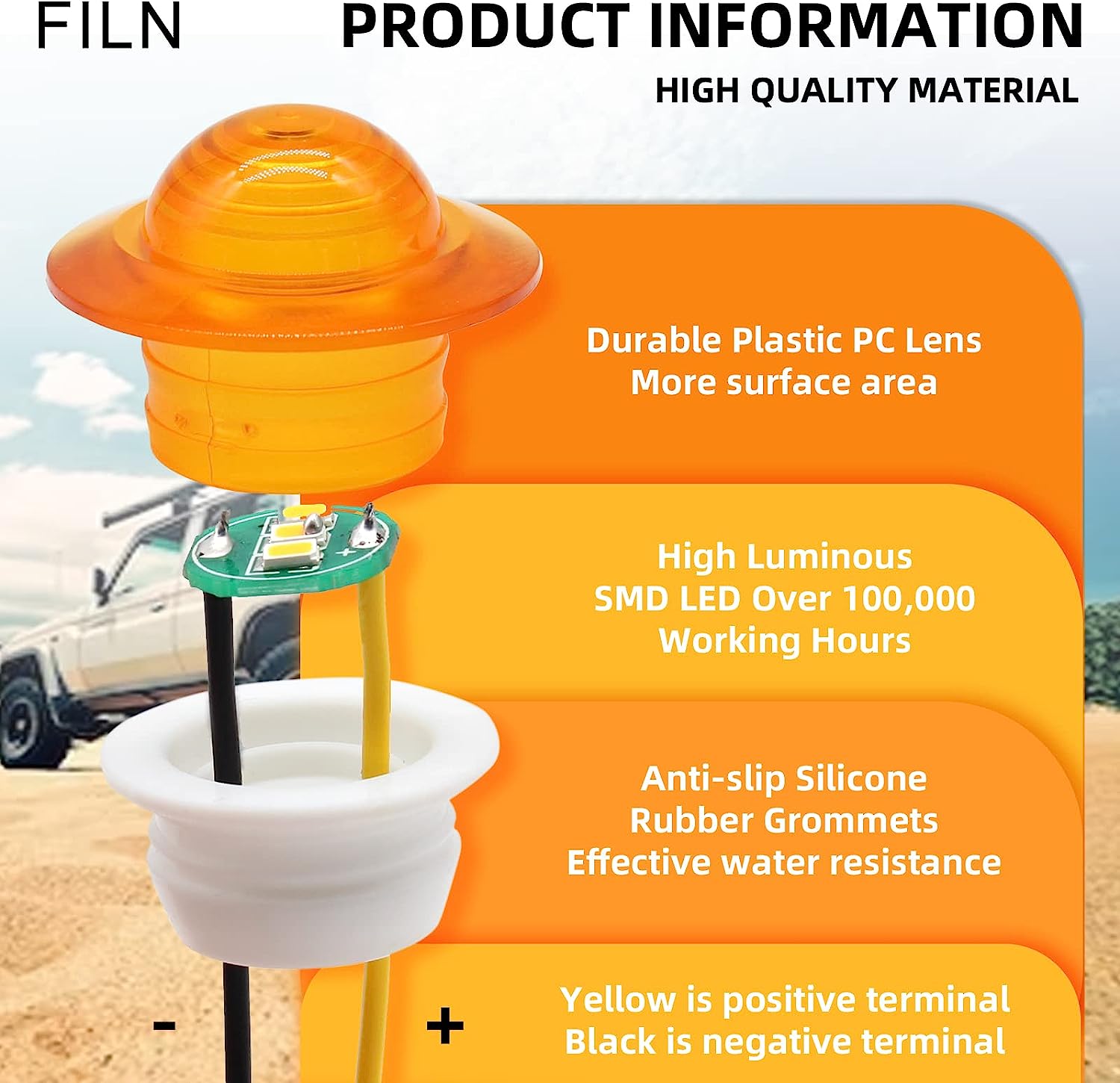 FILN 500 個アンバー LED トレーラーマーカーライトミニラウンドサイドクリアランスランプ防水 12V トラックボート RV 用