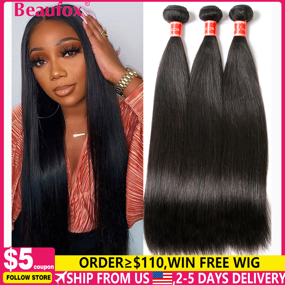 Beaufox ペルーヘアバンドル ストレート人毛織りバンドル レミーヘアエクステンション ナチュラルブラック 1/3/4 個 8-30 インチ