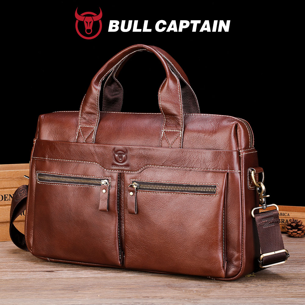 BULLCAPATIAN メンズ ブリーフケース 本革 ビジネス トートバッグ トップレイヤー 牛革 ヴィンテージ ブリーフケース メッセンジャーバッグ コンピューターバッグ
