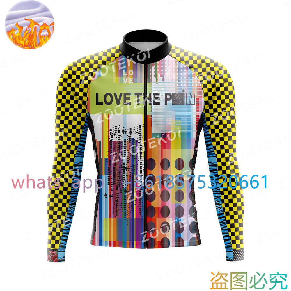 Love The Pain チーム冬サーマルフリースサイクリングジャージバイクパンツセットメンズ Ropa Ciclismo Mtb 自転車マイヨサイクリング服