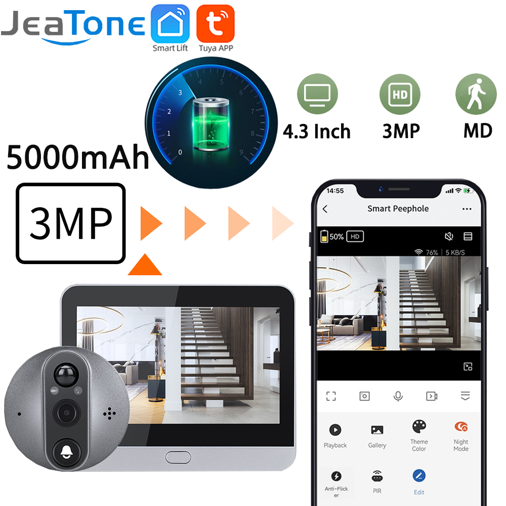 4.3 '' IPS スクリーンスマートライフ/Tuya アプリ 2.4 グラム 3MP ワイヤレス wifi ビデオインターホンドアベルアイ PIR 高解像度ビジュアルモニタリング