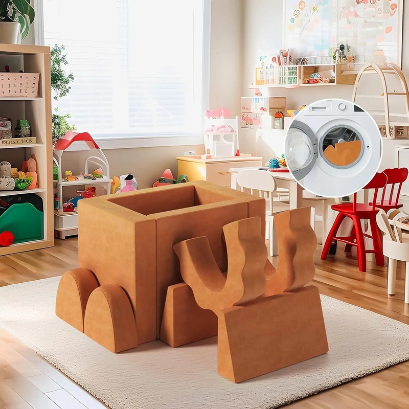 10ピースモジュール式キッズプレイカウチ、幼児用大型コンバーチブルセクショナルソファ、スエードカバー付き