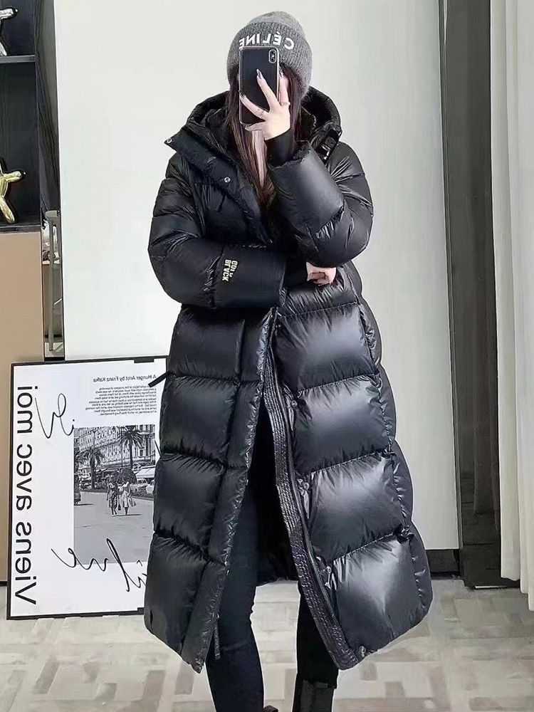 冬の厚さのホワイトダックダウンジャケット女性ロング暖かさふわふわフグコートフード付き女性ファッションパーカー雪生き抜く
