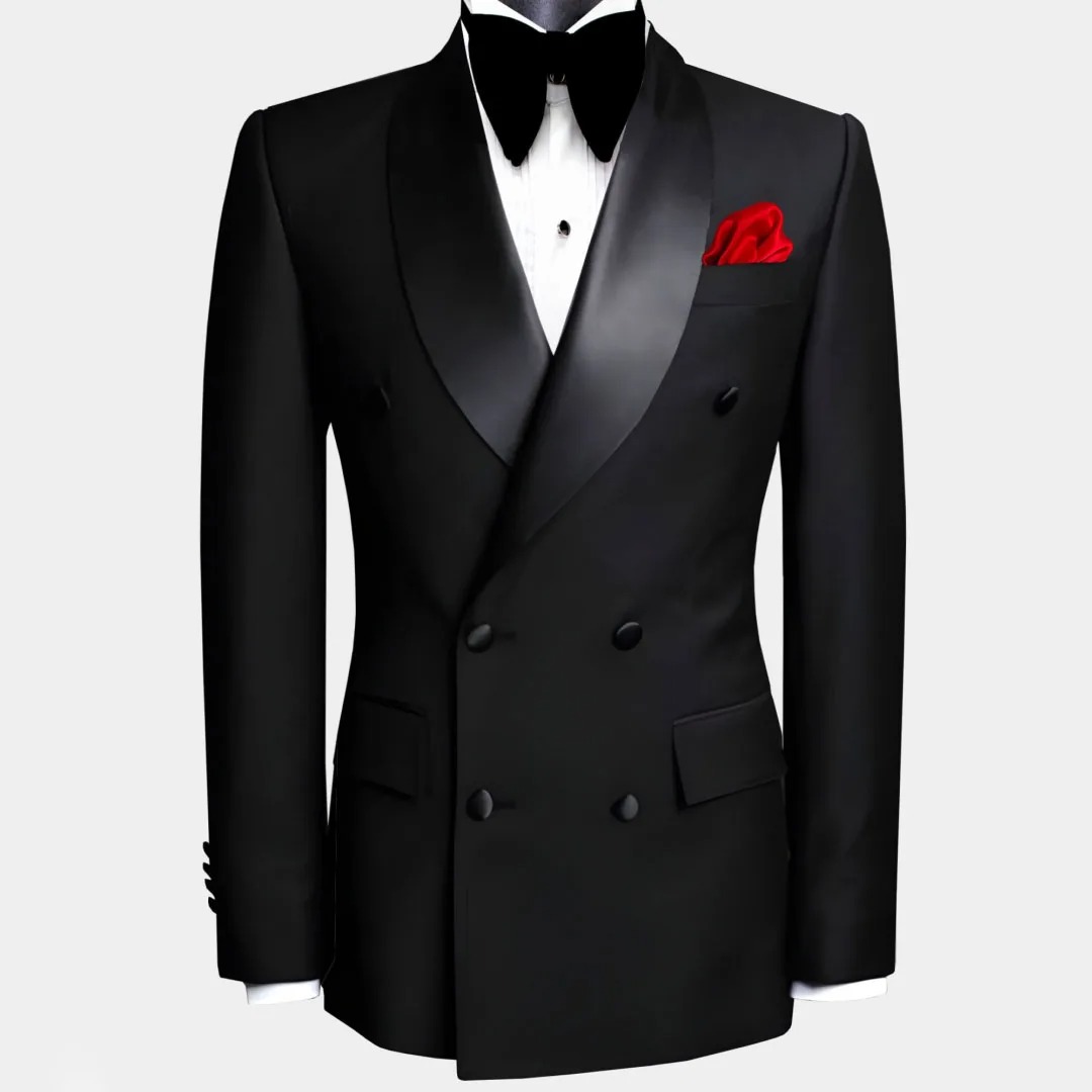 男性スーツ黒 2 個ダブルボタン黒ラペル結婚式新郎ビジネス誕生日宴会作業スーツジャケットパンツ
