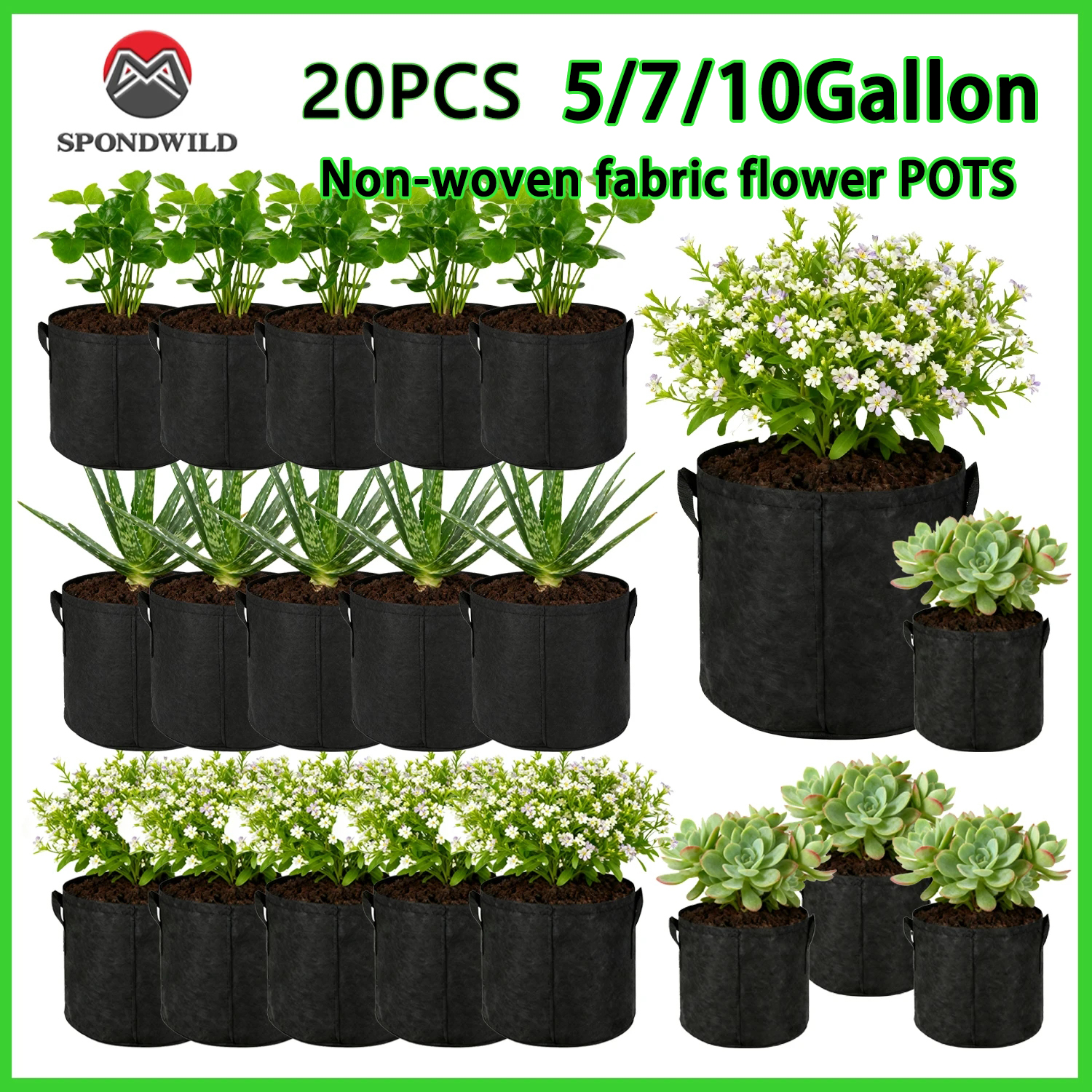 野菜/花/植物用10ガロン栽培バッグ、ハンドル付き5ガロンエアレーションファブリックポット植物用布ポットガーデンギフト