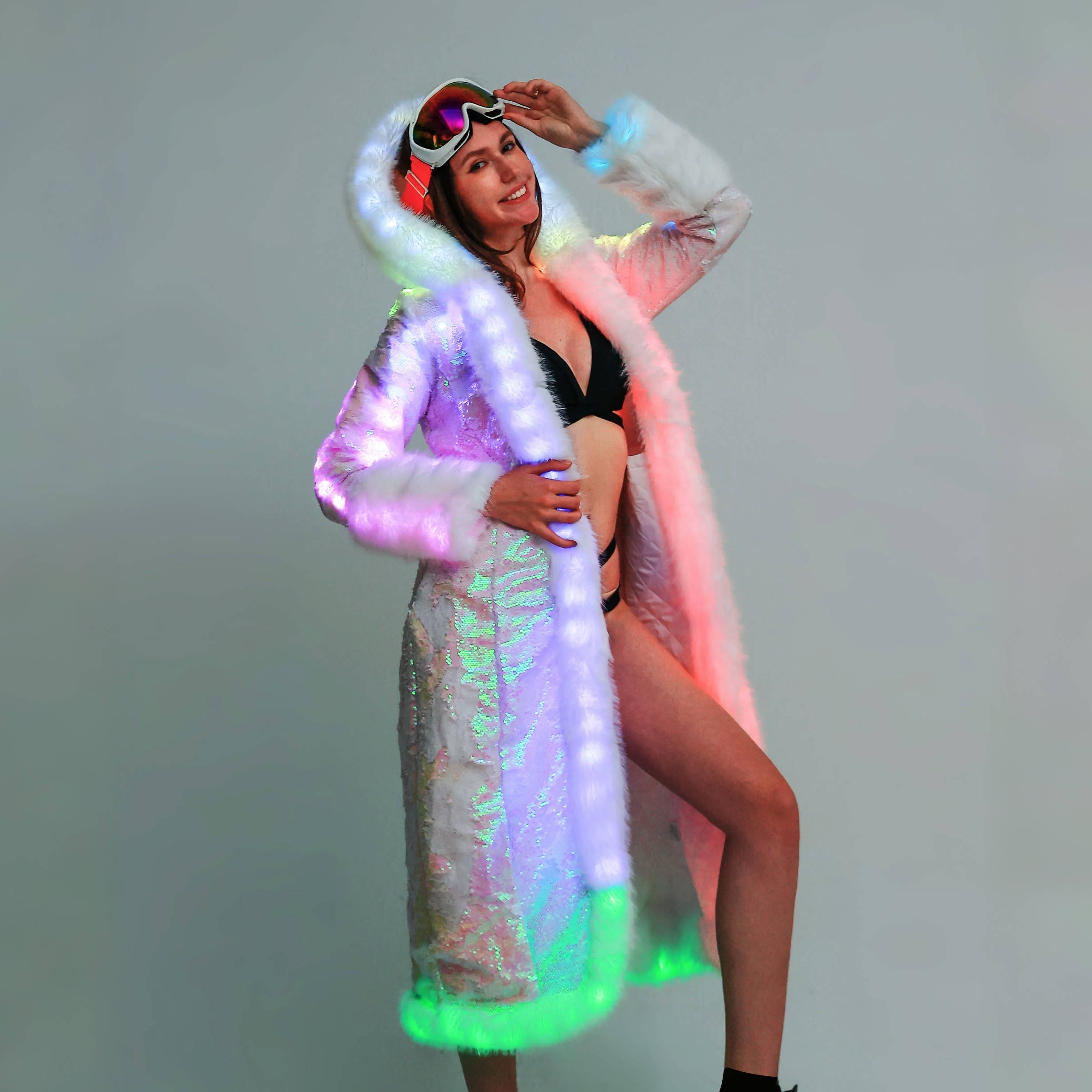 LED Lighs Waterproof Clothes Cool Night  Hoodies Props Led Light Up Rave Jacket Adult  Dance Performance Fancy Dress Flash