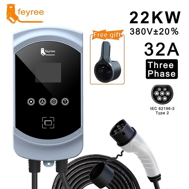 Feyree Type2 EV 充電器 32A 7.6KW 1 相 EVSE ウォールボックス 11KW 22KW 3 相急速充電ステーション 5 メートルケーブル電気自動車車用
