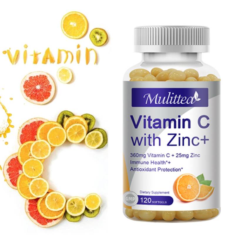 Mulittea ビタミン C および亜鉛サプリメント 120 カプセル - 360 mg のビタミン C と 25 mg の亜鉛を含む成人向けの強力な抗酸化サプリメント