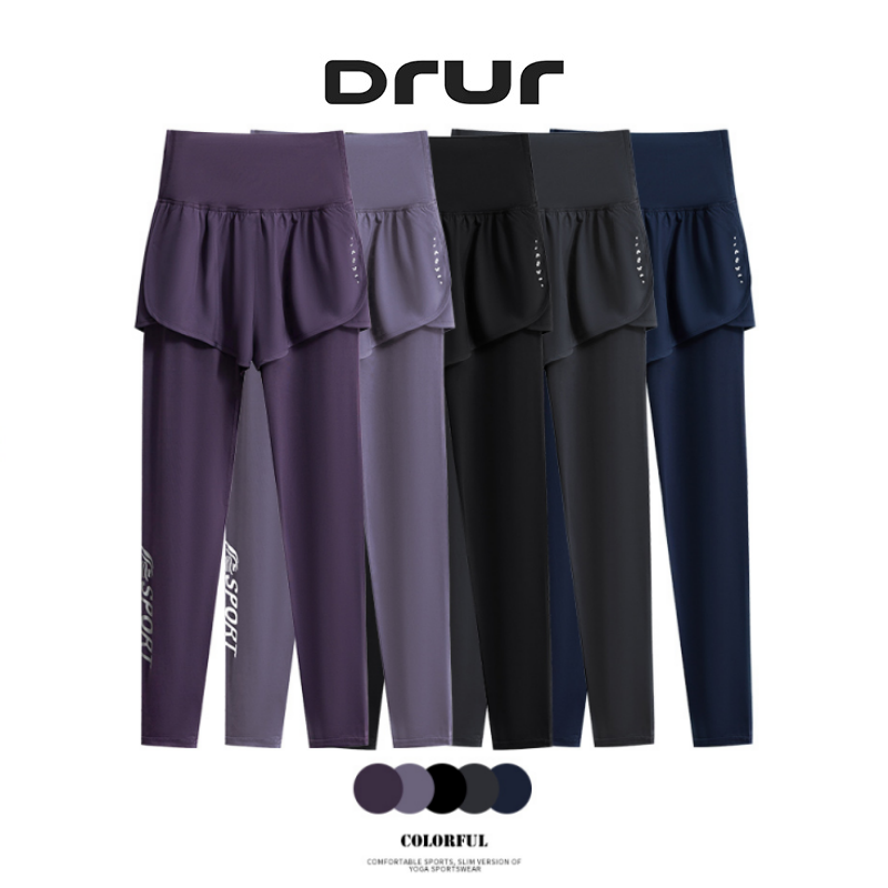 DRUR S-4XL ヨガパンツ女性ハイウエストスポーツタイツポケット付き偽ツーピースヨガレギンス女性フィットネスズボン Yogawear