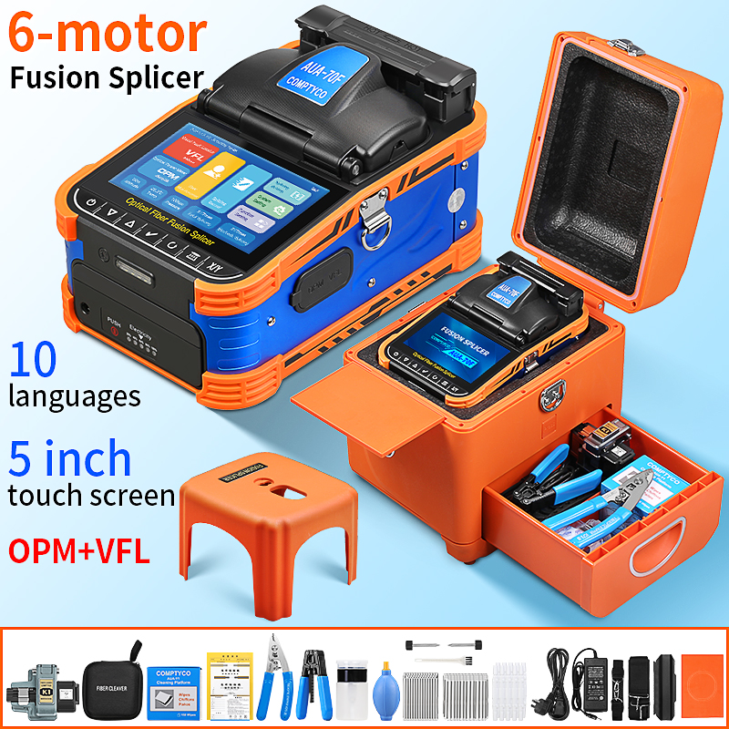 COMPTYCO AUA-70F 光ファイバー融着接続機 6 モーター 10 言語 SM/MM 光ファイバーコア融着機内蔵 OPM および VFL