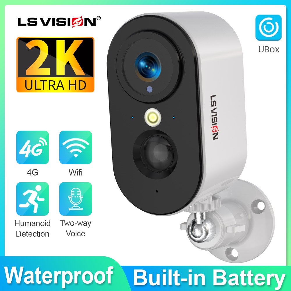 LS VISION 4G セキュリティカメラ ワイヤレス屋外/家庭用、2K 4MP バッテリー駆動 WiFi セキュリティカメラ IP、双方向音声、防水