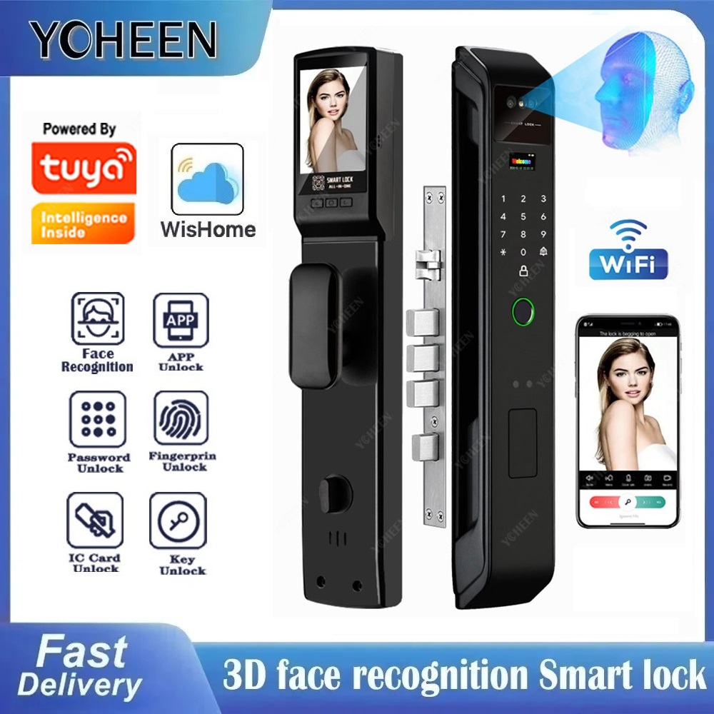Tuya または Wishome Wifi アプリカメラデジタル電子ドアロック顔指紋認識カードキー金庫スマート Inteligente ロック