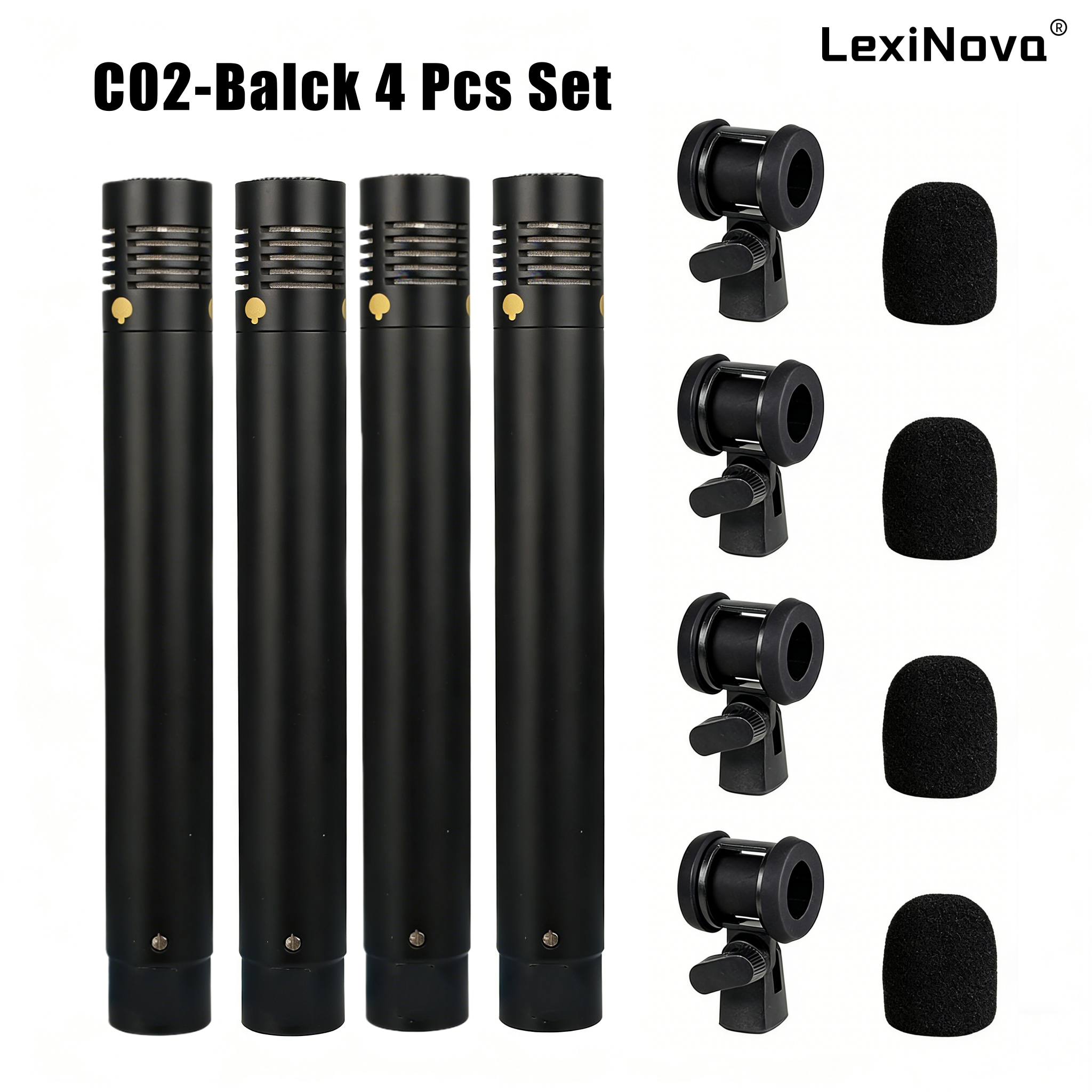 4 個 C02-Black コンデンサーマイク楽器マイクキット XLR インターフェースギターピアノペンシルタイププロフェッショナル録音マイクセット
