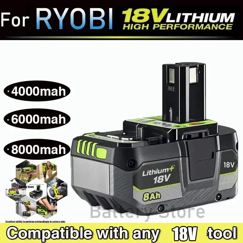 RYOBI 高性能リチウムバッテリー 18V メモリー効果なし、自己放電が少ない全ツール用 P104、P107
