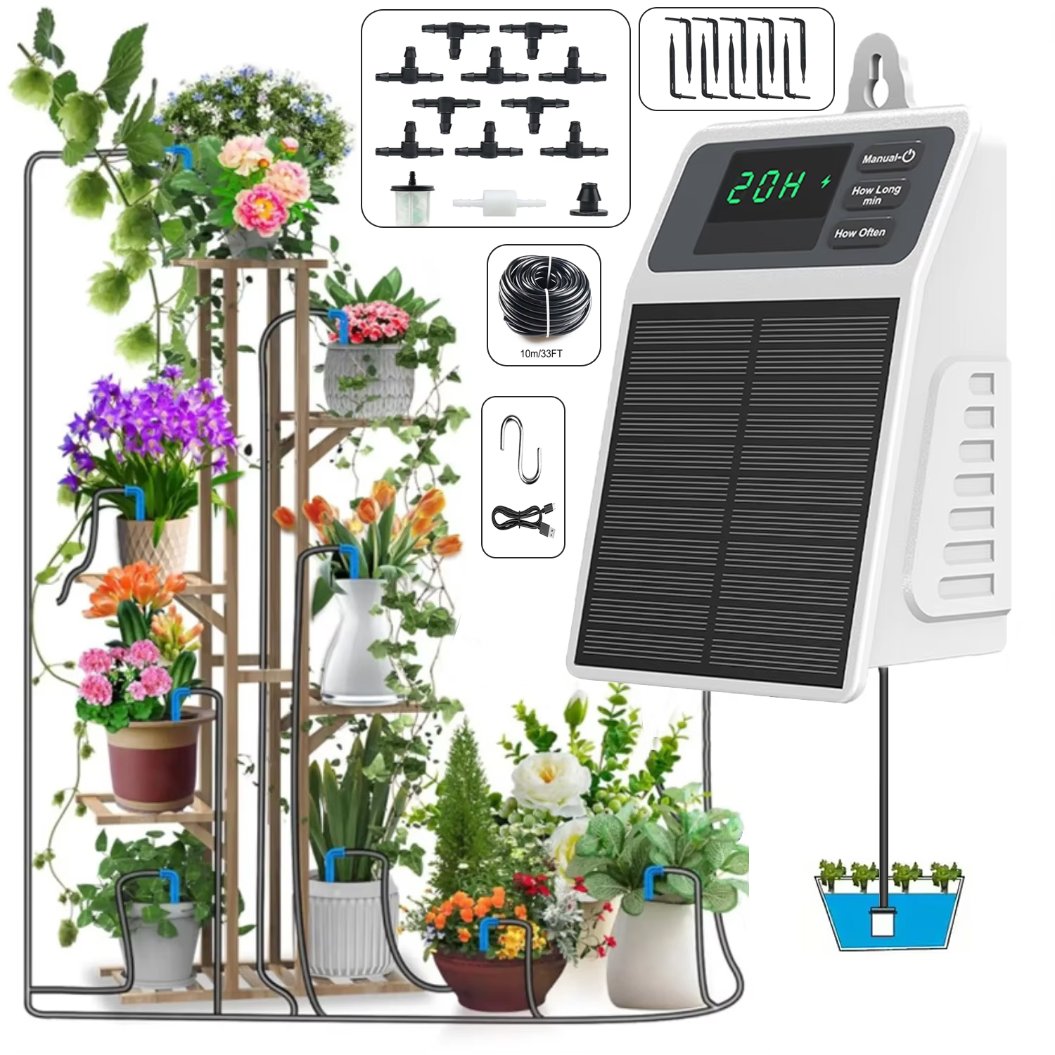 ソーラー自動植物灌漑システムガーデニングツールと植栽用品屋外散水キット缶吊り下げ自動コン