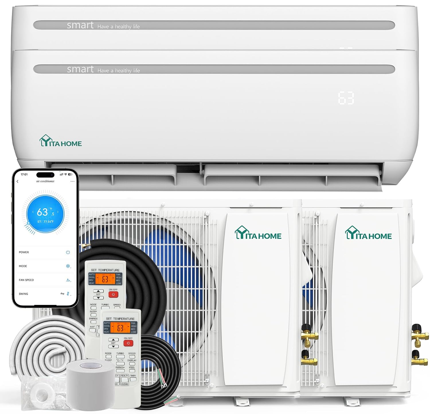 2 ゾーン 24000 BTU ミニ スプリット AC/暖房システム、20 SEER2 12000 12000 BTU WiFi 対応 115V デュアル ゾーン ダクトレス エア、カスタム