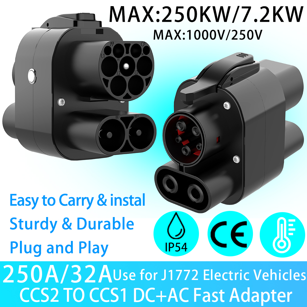 Unirise CCS2 に CCS1 EV アダプタ 250kW 250A 1000v DC AC 充電器コネクタ CCS コンボ 2 に CCS1 高速電気自動車充電アダプタ