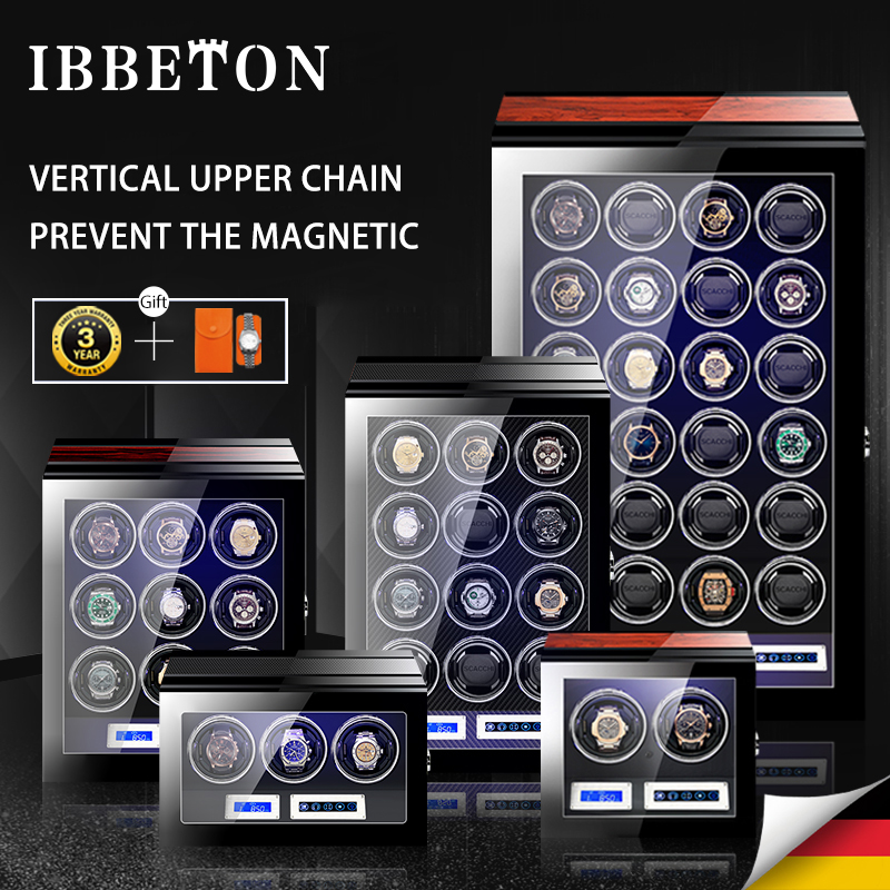IBBETON 高品質ウォッチワインダー 2 4 6 9 スロット自動時計用マブチモーター LCD タッチスクリーン木製時計金庫