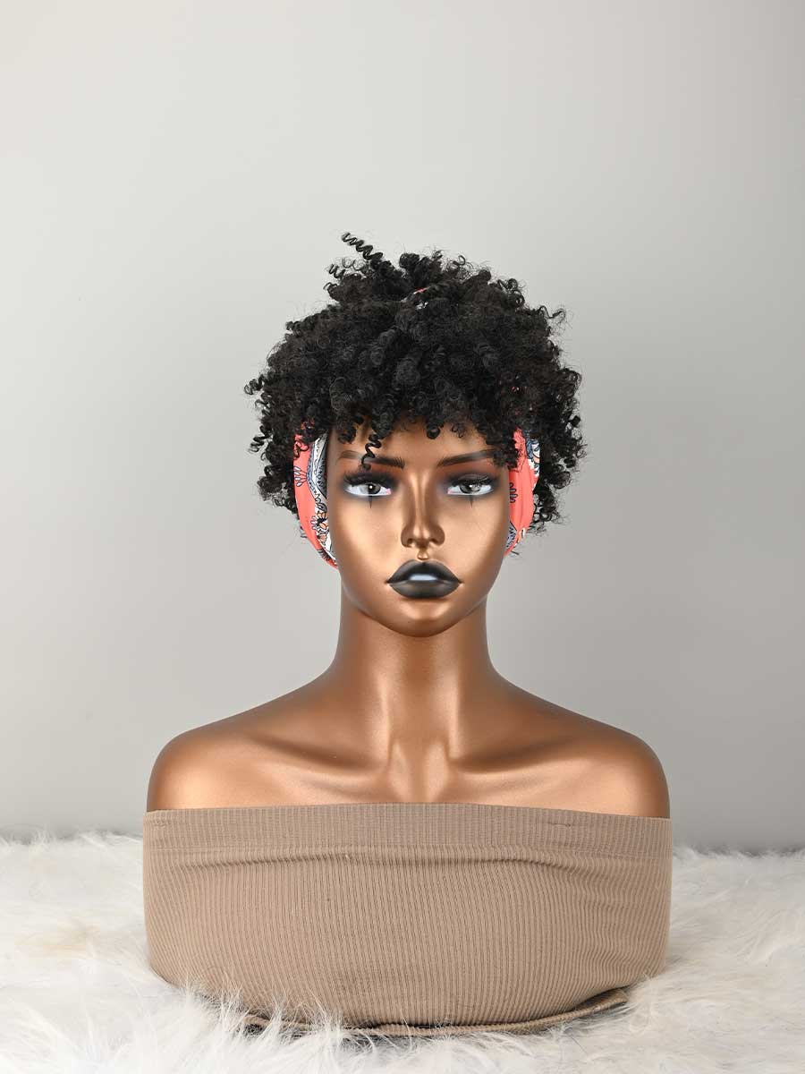 ヘッドバンドウィッグ カーリーヘッドバンドウィッグ 前髪付き 女性用 合成アフロカーリーヘアウィッグ ヘッドバンド付き ショートキンキーカーリーアフロハイパフ 前髪ストライプ付き ショートレッドカーリーウィッグ 前髪付き 女性用、