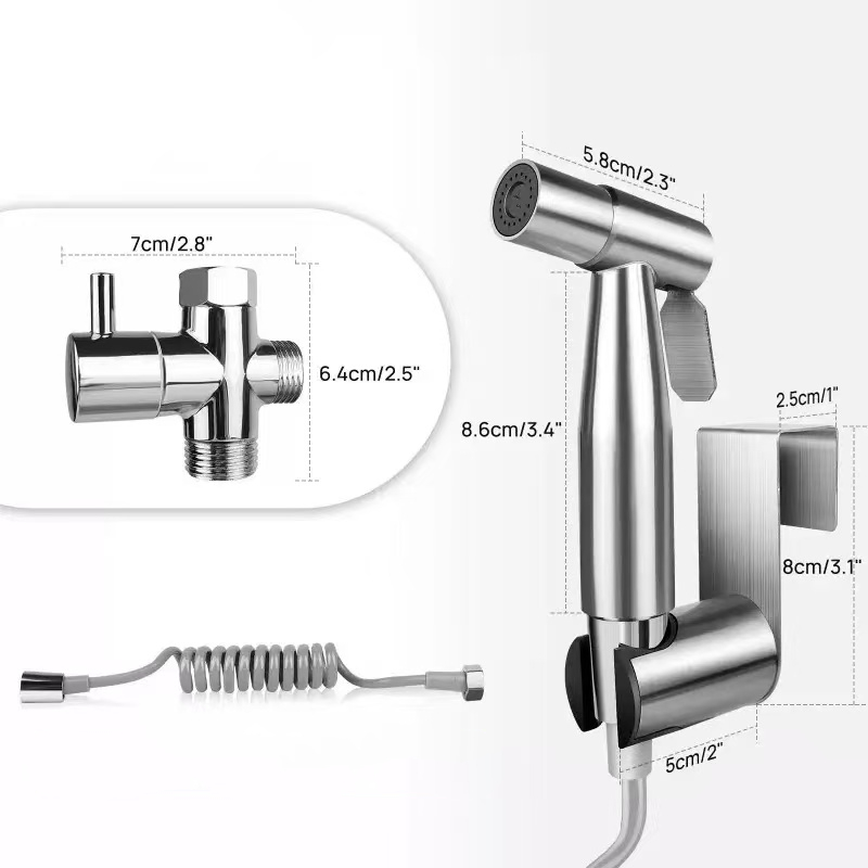 ハンドヘルドトイレビデスプレーセットキットステンレス鋼ハンドビデ蛇口浴室用ハンドスプレーシャワーヘッドセルフクリーニング
