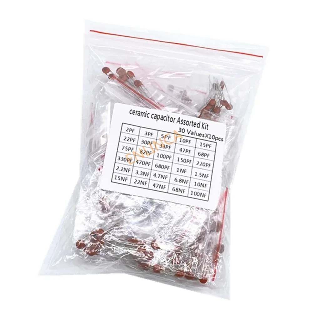 300pcs/lot 50V 2PF-0.1UF 30 valuesX10pcs ceramic capacitor Assorted Kit Electronic Components Package 2pF 30pF 100pF 1nF 10nF