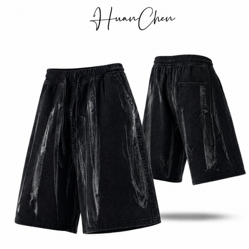 メンズ デニム ショートパンツ ジョーツ ウォッシュ加工 ダメージ加工 タイダイ 夏 ルーズフィット カジュアル 多用途 レトロ スタイル 男性用