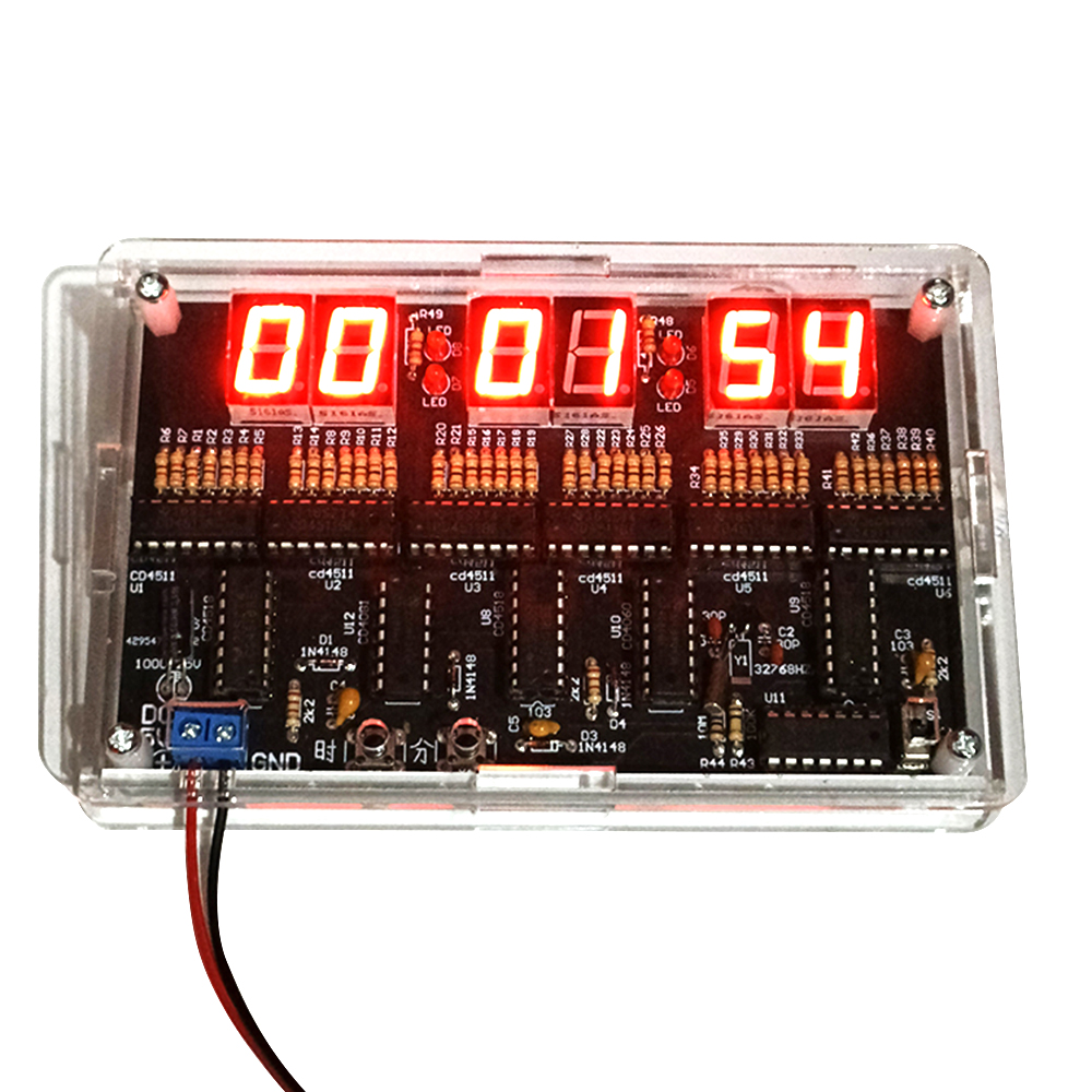 24 時間デジタル時計 DIY はんだ付けキット マイクロコントローラーなし ケース付き 赤色 LED ディスプレイ 学生や DIY のためのはんだ付け練習