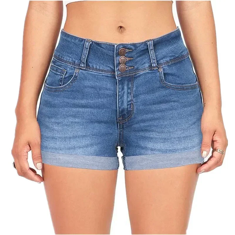 女性の新しい夏のファッションウエストバンドデニムストレッチ生地ショートパンツカジュアル多用途ストリートショーツ
