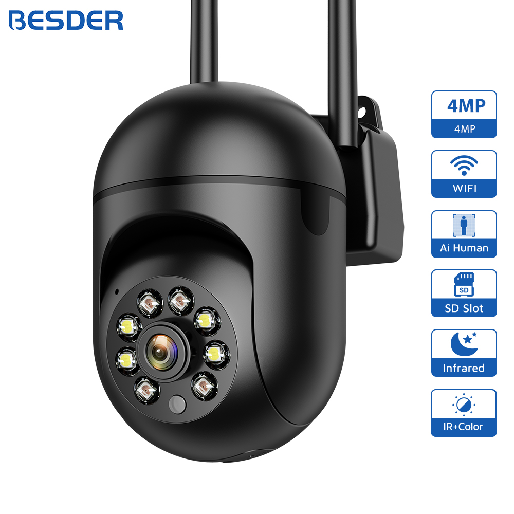 BESDER 4MP ワイヤレスセキュリティ監視 PTZ カメラ Wifi 屋外 3MP IP カメラ人間追跡双方向オーディオナイトカラー iCSee