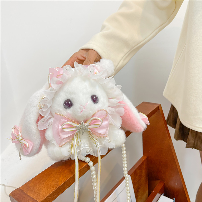 2024 新しいハンドバッグプリンセススイートクロスボディバッグかわいいロリータ弓ウサギぬいぐるみぬいぐるみショルダーバッグ女の子の最高の誕生日プレゼント