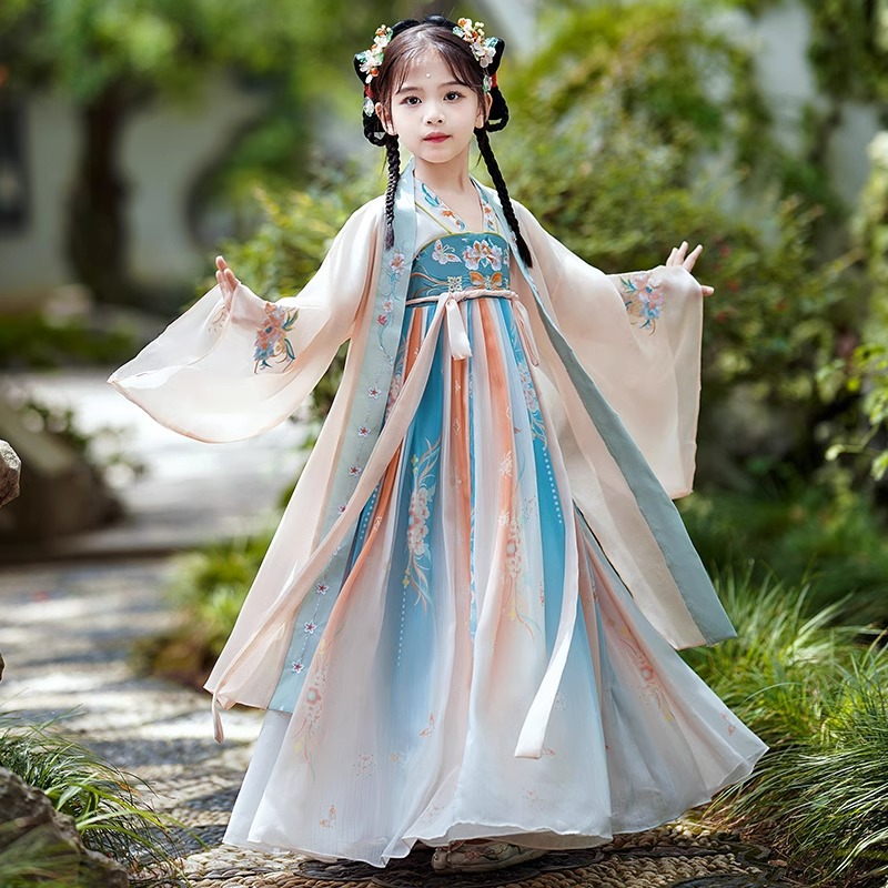 Baby Girl Dress Tang Costume Summer Princess Children Sets Outfit Kids Clothes Vestidos Chinese Long Hanfu Girls Dresses Suits