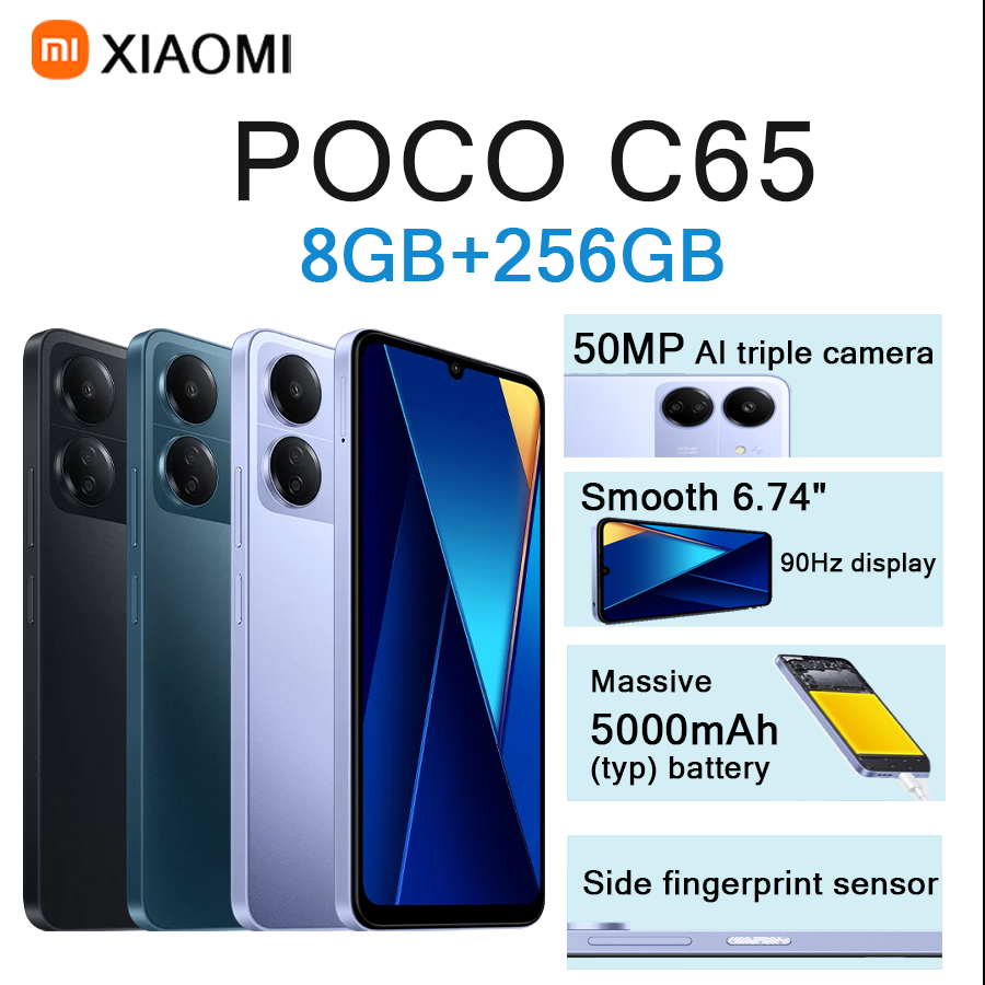 Xiaomi POCO C65 6.74インチ 90Hz ディスプレイ 8GB 256GB 50MP 超クリアカム 5000mAh バッテリー デュアル SIM ロック解除スマートフォン