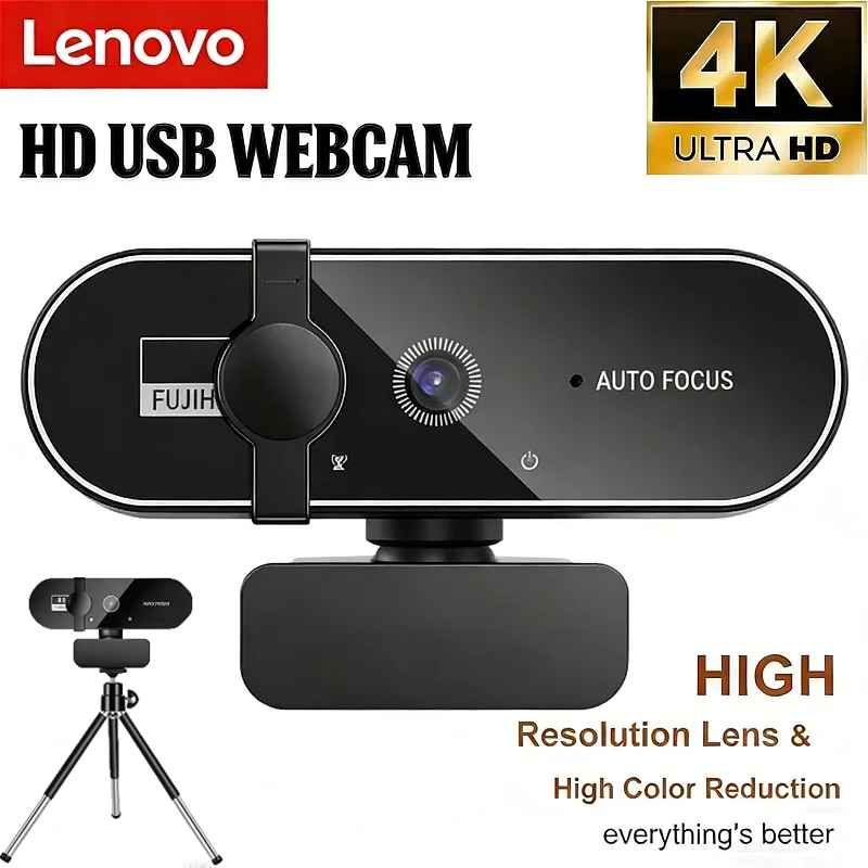 Lenovo 4K HD ミニウェブカメラ マイク付き フルHD 2K ウェブカメラ オートフォーカス USB ウェブカメラ オートフォーカス PC ノートパソコン ビデオ撮影カメラ
