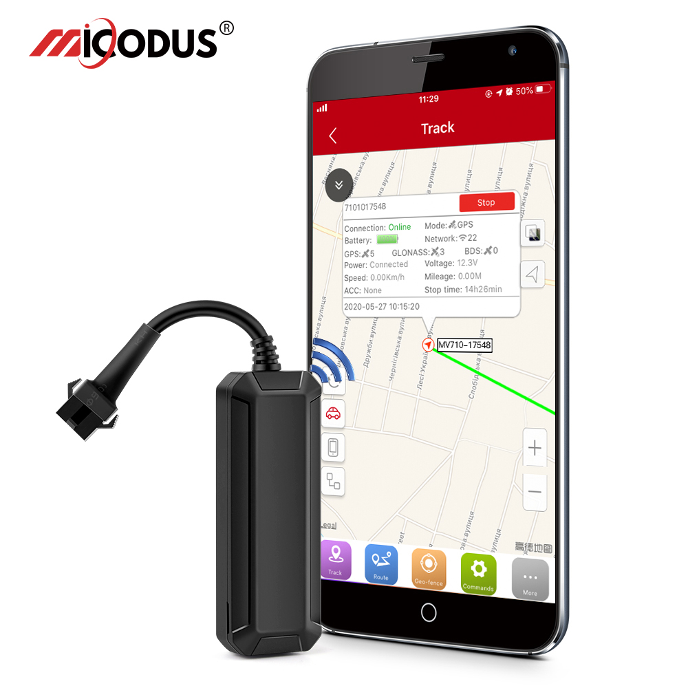 MiCODUS 最安ミニ GPS トラッカー車の GPS オートバイ MV710 8-95V カットオフ燃料速度超過振動 ACC アラート車トラッカー無料アプリ