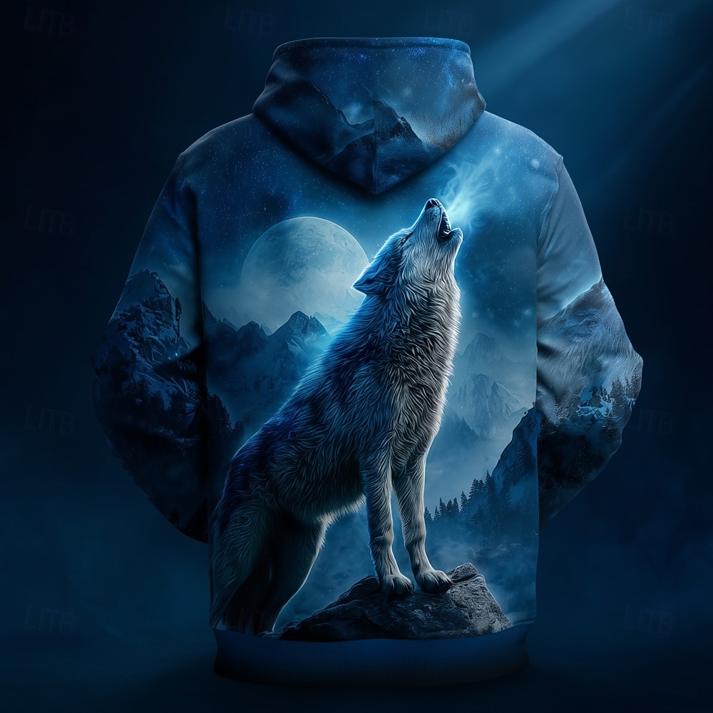 メンズウルフパーカートレーナー 3D ファンタジークルーネックトップパーティーギフトクラブ巾着フード付きパーカー秋冬デザイナー