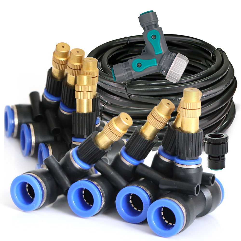 5 メートル-20 メートル黒 3/8 "ホース真鍮ノズル噴霧スプレーキット庭屋外中庭ミスト冷却システム霧化灌漑用