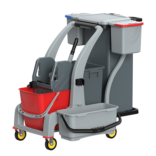 CleaningF08191G グレー プラスチック 150 ポンド容量 4 輪多機能用務員カート クリーニング トロリー ハウスキーピング用