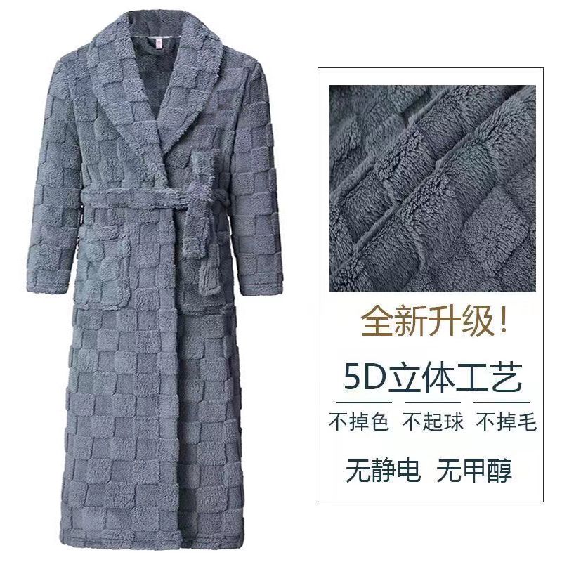 ベルトローブ男性用パジャマバスローブ冬夜着用固体ワンピースネグリジェポケットホームウェア暖かいフリースパジャマ 2025 新しい