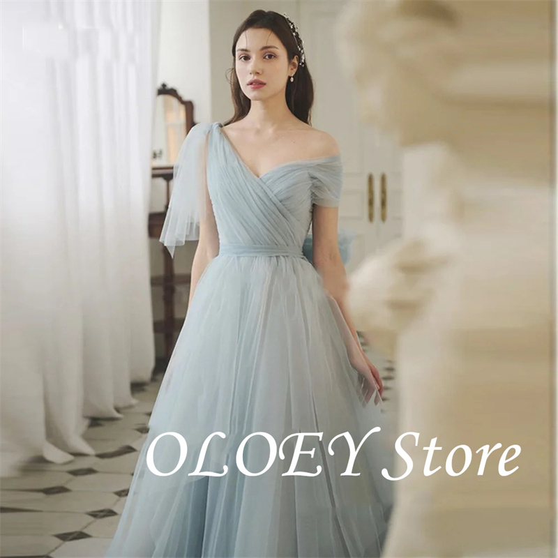 OLOEY 妖精ダスティブルーチュールロングイブニングドレス韓国写真撮影床の長さのウエディングドレスウェディングパーティードレスカスタマイズ