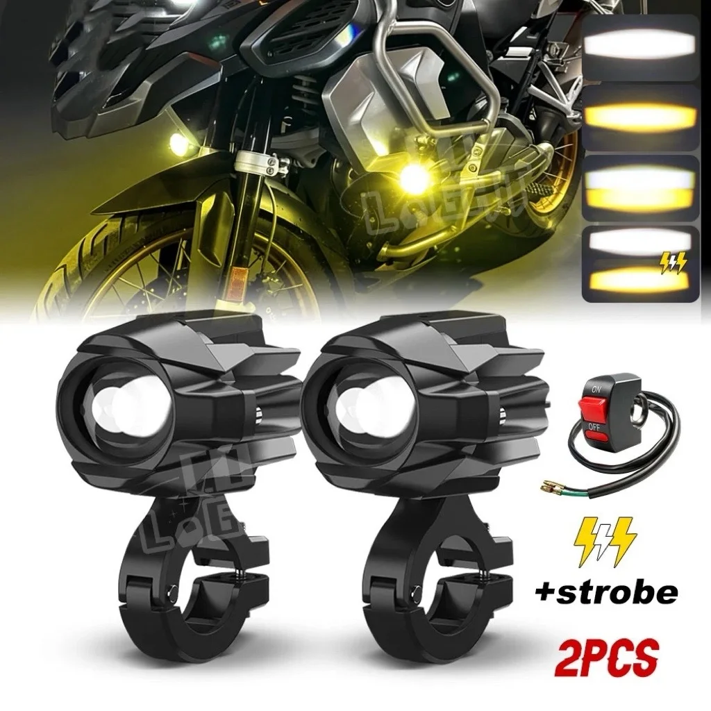 HAOLIDE 12V LED オートバイフォグスポットライトヘッドライトドライビングランプデュアルカラーストロボスイッチオフロード使用 R1200GS F800GS IP68