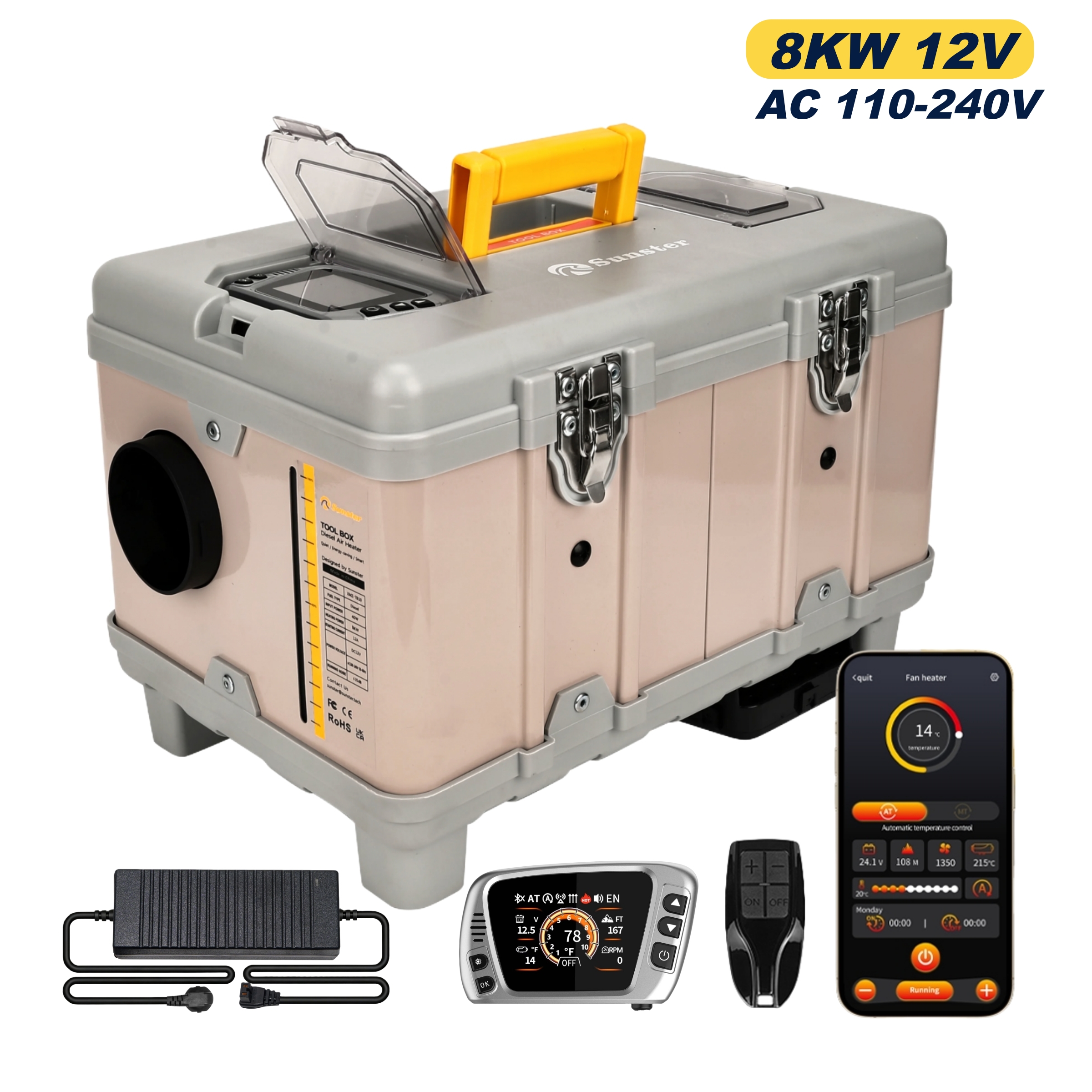8KW 12V/220V ポータブルディーゼルエアヒーター（セルフクリーニング機能付き）