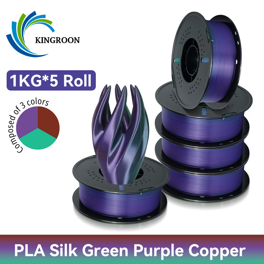 KINGROON 5 キロ 3 キロ 1 キロ PLA シルク 3 色フィラメント 1.75 ミリメートルフィラメントパラインプレソラ 3D 高光沢仕上げ鮮やかな