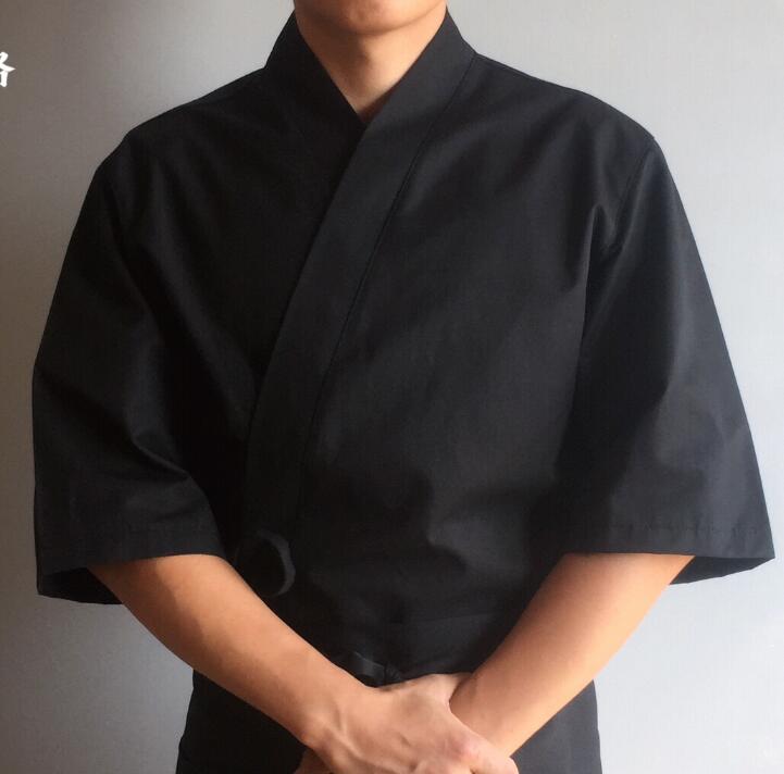 シェフ制服日本料理ジャケット寿司シャツ夏着物作業服プリントロゴクッキングトップス男性