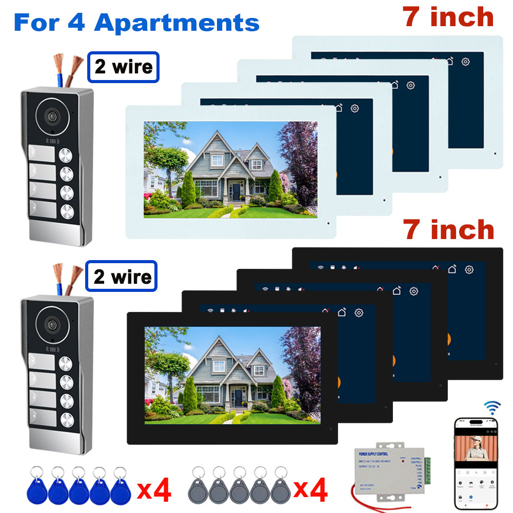 5G WiFi Tuya Video Doorphone Intercom 2 Wire 7 Inch Touch Screen Smart Home 1080P Video Doorbell System for 2-4 Family Apartment